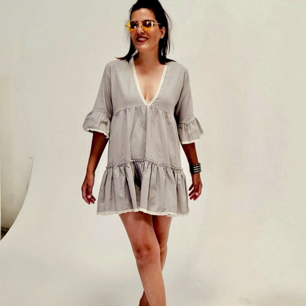 Organic Cotton Maternity Tunic Dress with Cotton Lace Trim- Non-toxic, Comfy - Picture 9 of 10